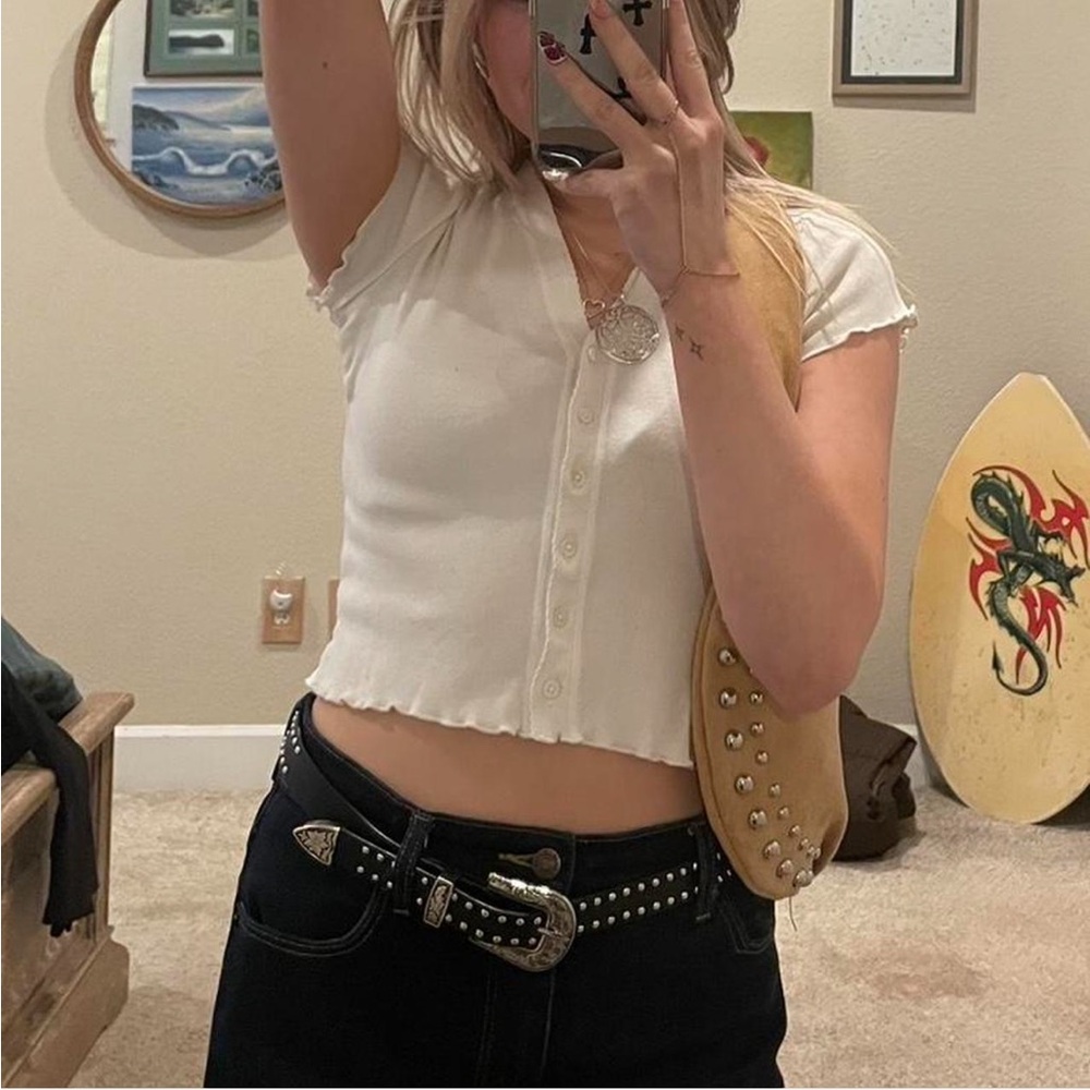 Brandy Melville Cream Button-Up Crop Top